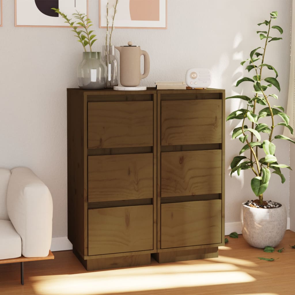 Credenze 2 pz Ambra 32x34x75 cm in Legno Massello di Pino - homemem39