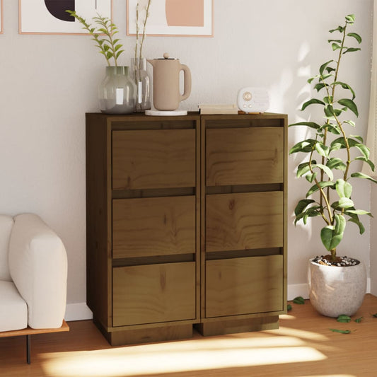 Credenze 2 pz Ambra 32x34x75 cm in Legno Massello di Pino - homemem39
