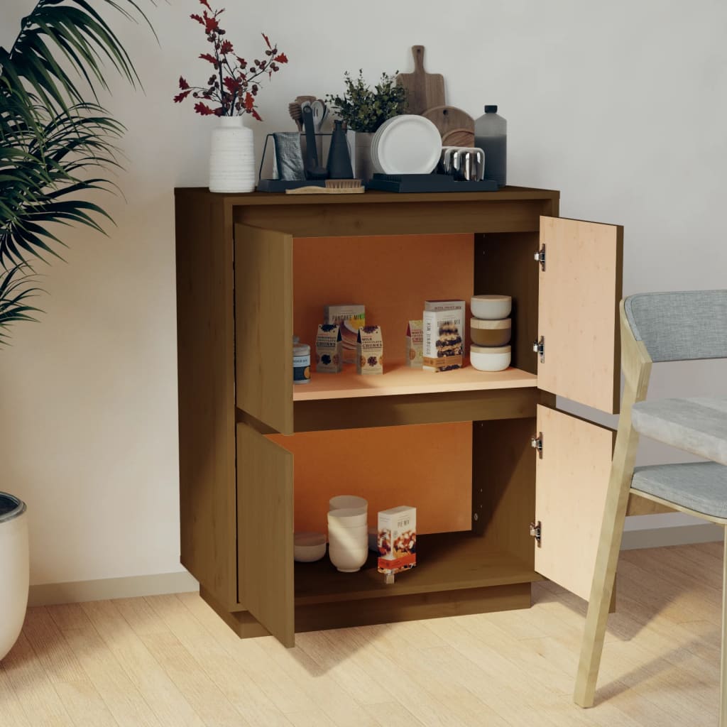 Credenza Marrone Ambra 60x34x75 cm in Legno Massello di Pino - homemem39