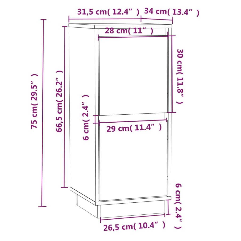 Credenza 31,5x34x75 cm in Legno Massello di Pino | homemem39