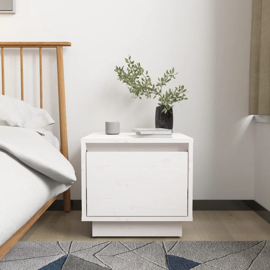 Comodino Bianco 35x34x32 cm in Legno Massello di Pino - homemem39