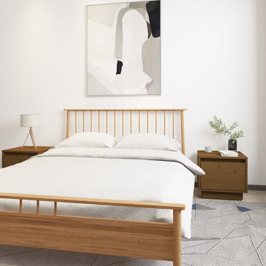 Comodini 2 pz Ambrati 35x34x32 cm in Legno Massello di Pino - homemem39