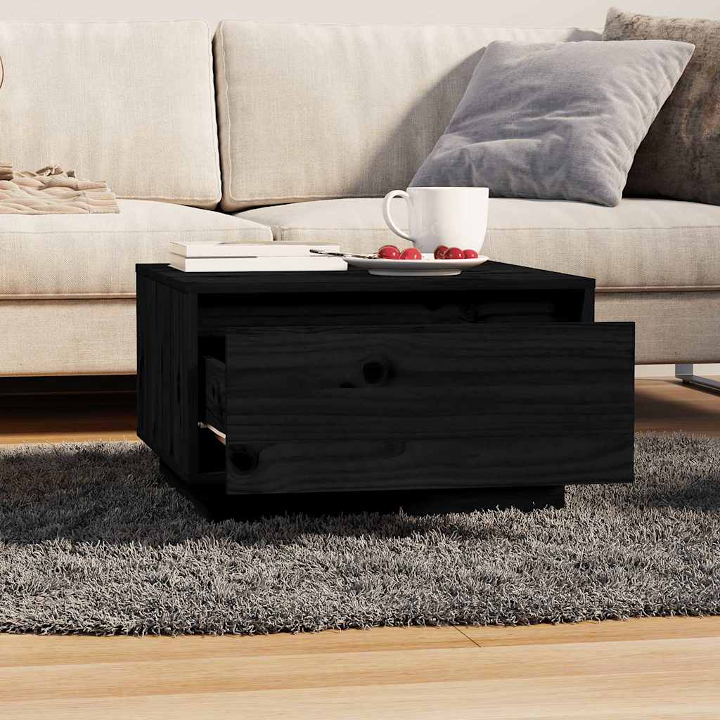 Tavolino da Salotto Nero 55x56x32 cm in Legno Massello di Pino | homemem39