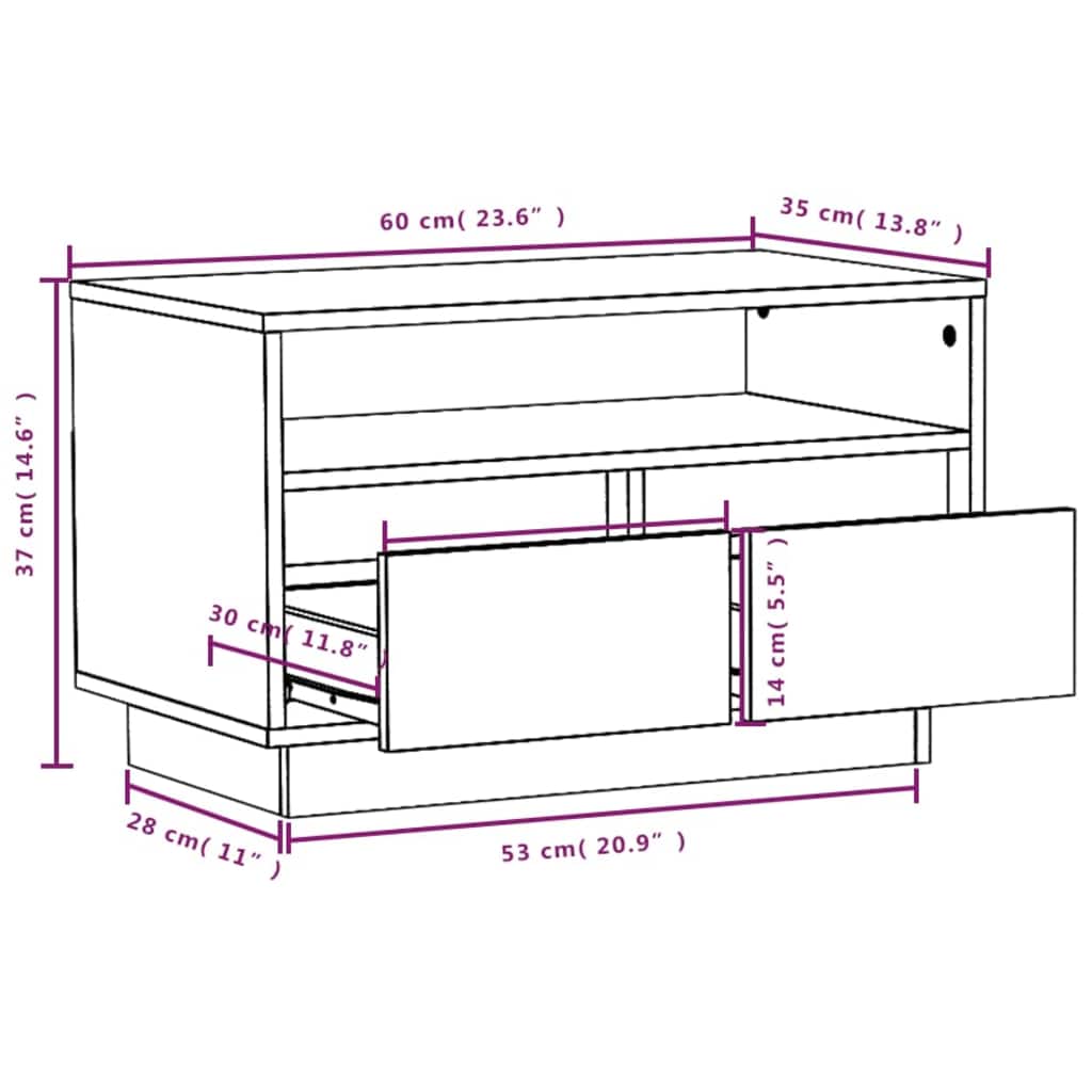 Mobile Porta TV Ambra 60x35x37 cm in Legno Massello di Pino