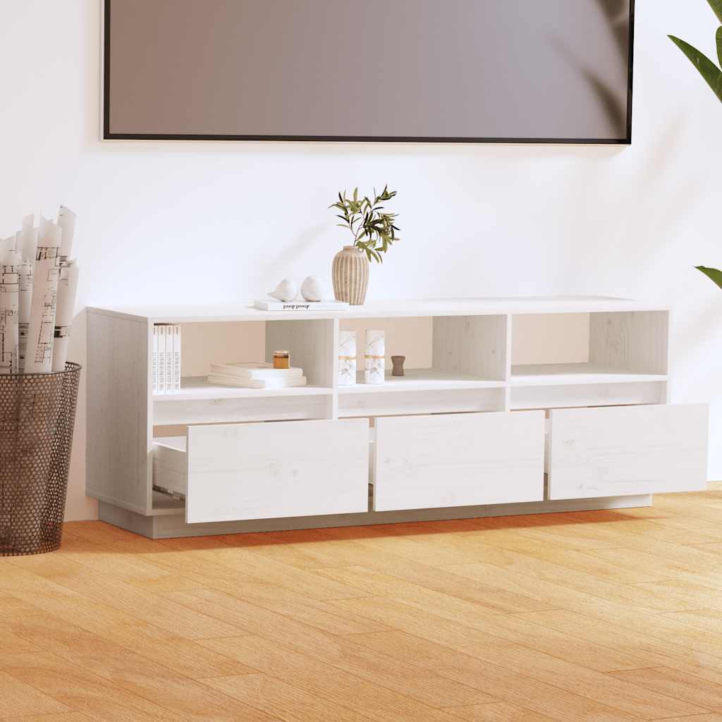 Mobile Porta TV Bianco 140x37x50 cm in Legno Massello di Pino