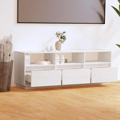 Mobile Porta TV Bianco 140x37x50 cm in Legno Massello di Pino