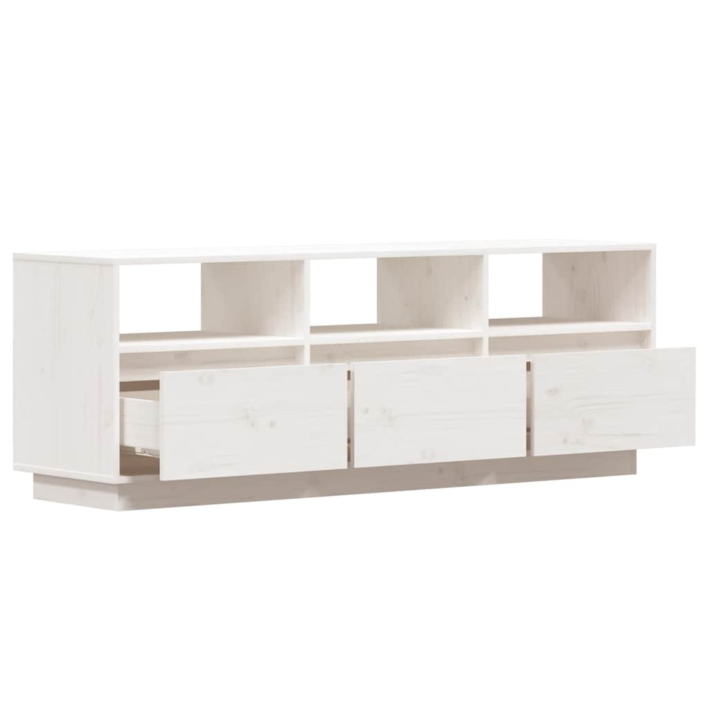 Mobile Porta TV Bianco 140x37x50 cm in Legno Massello di Pino | homemem39