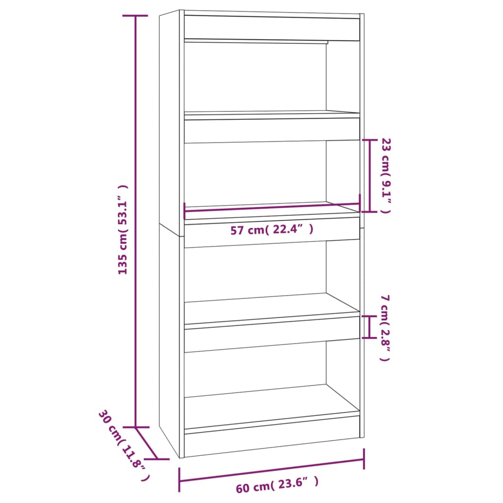 Libreria/Divisorio Rovere Fumo 60x30x135 cm Legno Multistrato | homemem39