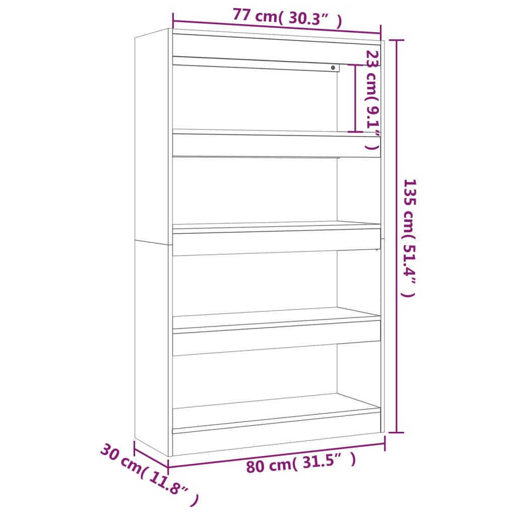 Libreria/Divisorio Rovere Marrone 80x30x135 cm in Truciolato | homemem39