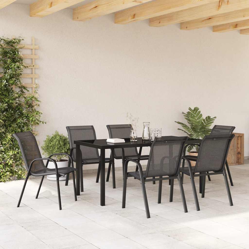 Sedie da Giardino Impilabili 6 pz in Tessuto Textilene Nero | homemem39
