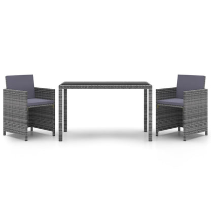 Set da Pranzo da Giardino 3 pz con Cuscini Polyrattan Grigio