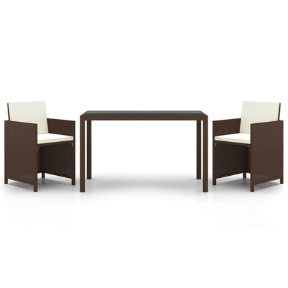 Set da Pranzo da Giardino 3 pz e Cuscini in Polyrattan Marrone | homemem39