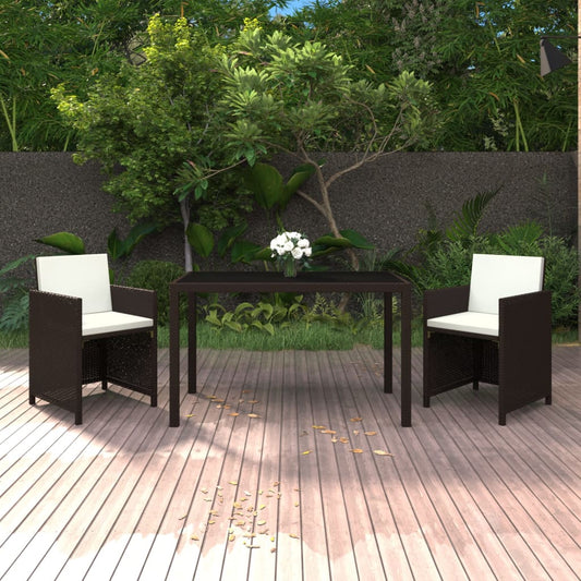 Set da Pranzo da Giardino 3 pz e Cuscini in Polyrattan Marrone | homemem39