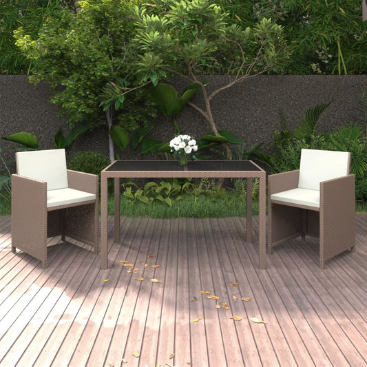 Set da Pranzo da Giardino 3 pz con Cuscini in Polyrattan Beige