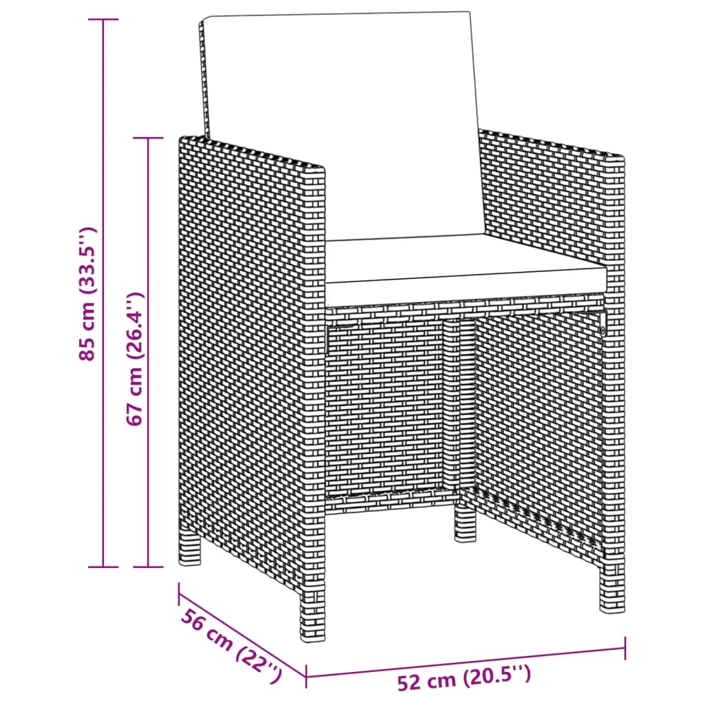 Set da Pranzo da Giardino 3 pz con Cuscini in Polyrattan Nero | homemem39