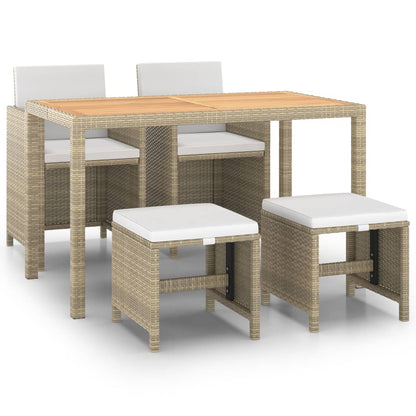 Set da Pranzo da Giardino 5 pz con Cuscini Beige in Polyrattan