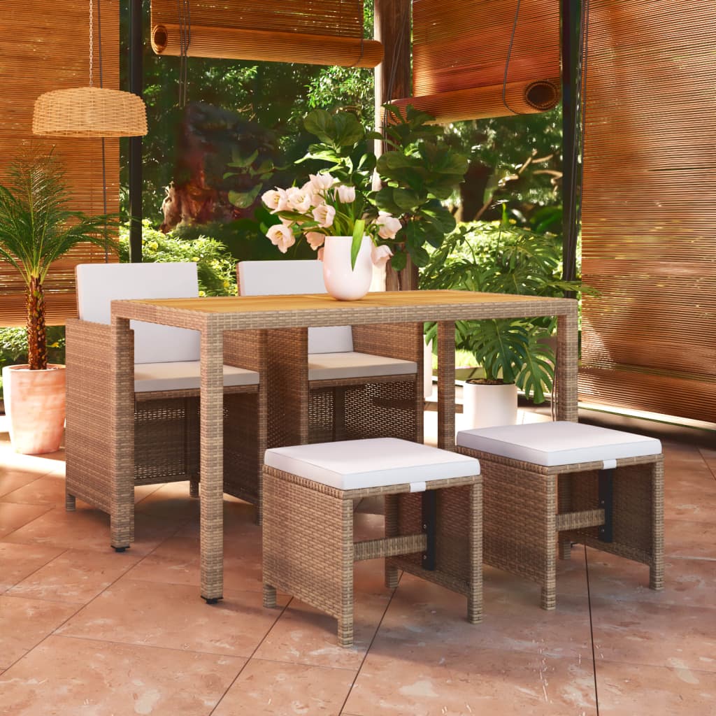 Set da Pranzo da Giardino 5 pz con Cuscini Beige in Polyrattan
