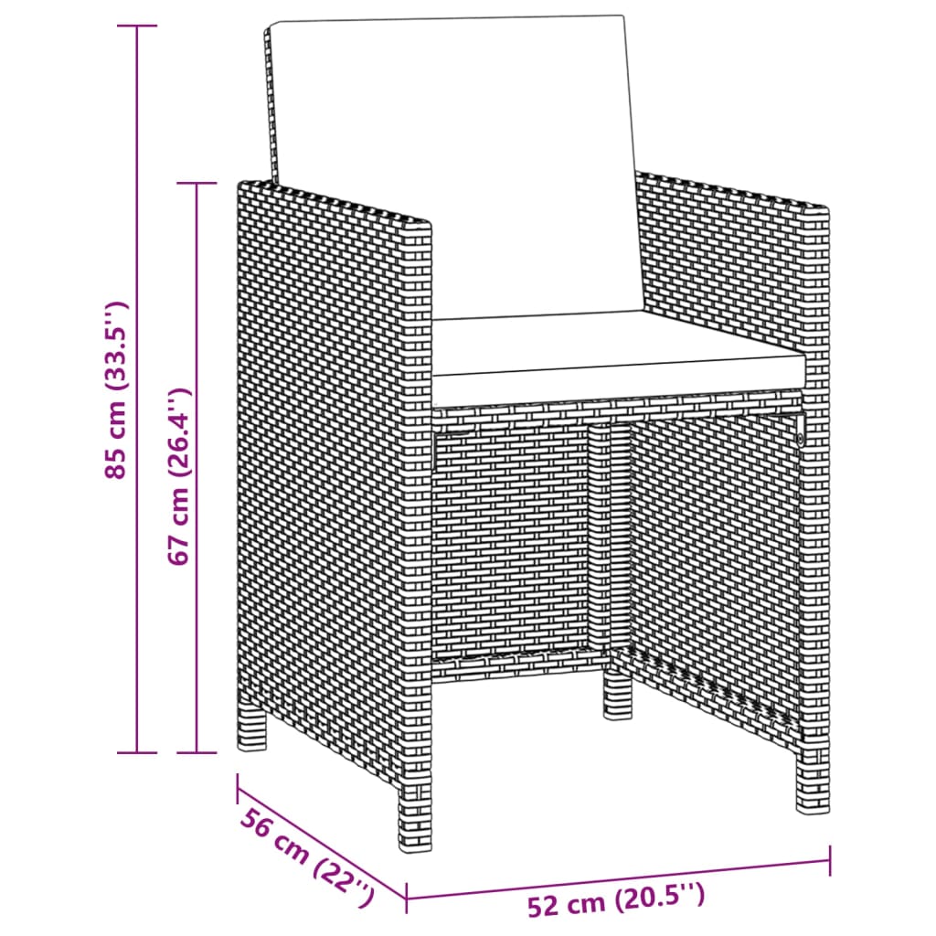 Set da Pranzo da Giardino 3 pz con Cuscini in Polyrattan Beige