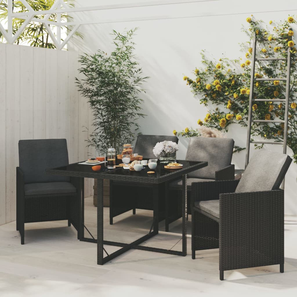 Set da Pranzo da Giardino 5 pz con Cuscini in Polyrattan Nero - homemem39