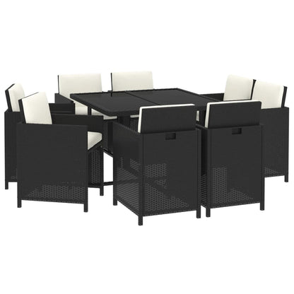 Set da Pranzo da Giardino 9 pz con Cuscini Nero in Polyrattan - homemem39
