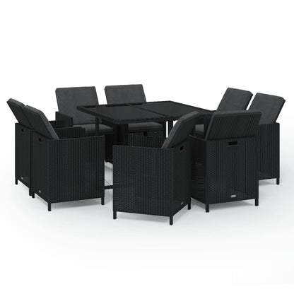 Set da Pranzo da Giardino 9 pz con Cuscini Nero in Polyrattan - homemem39