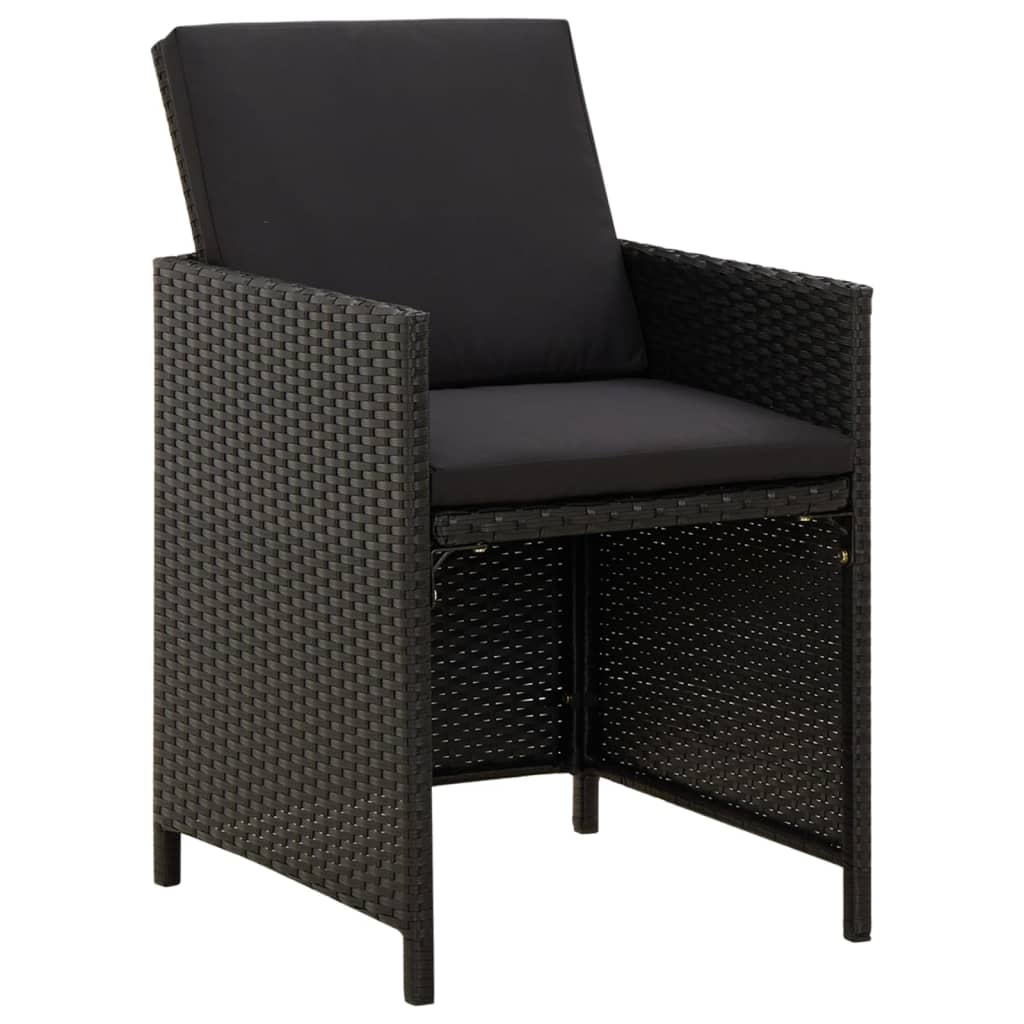 Set da Pranzo da Giardino 9 pz con Cuscini Nero in Polyrattan - homemem39