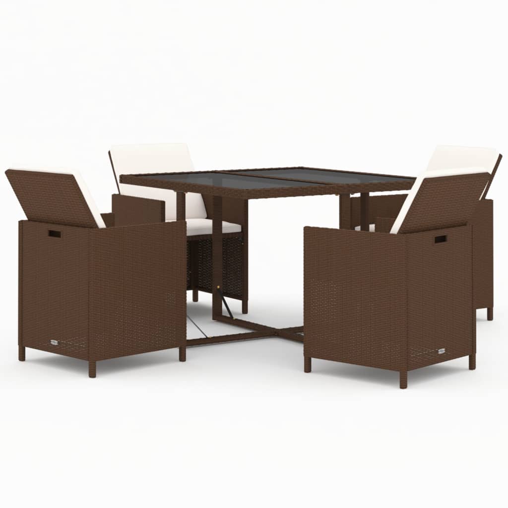 Set da Pranzo da Giardino 5pz con Cuscini in Polyrattan Marrone - homemem39