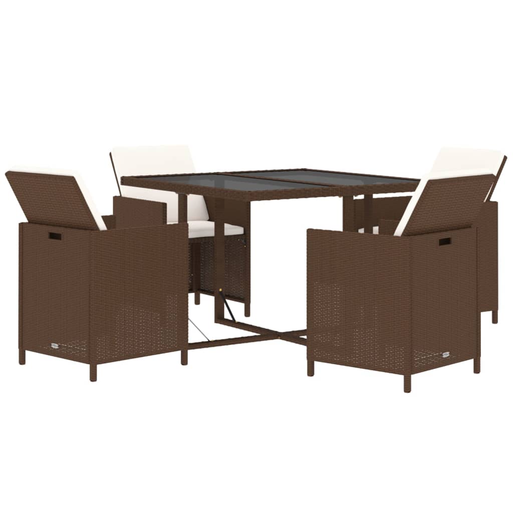 Set da Pranzo da Giardino 5pz con Cuscini in Polyrattan Marrone - homemem39