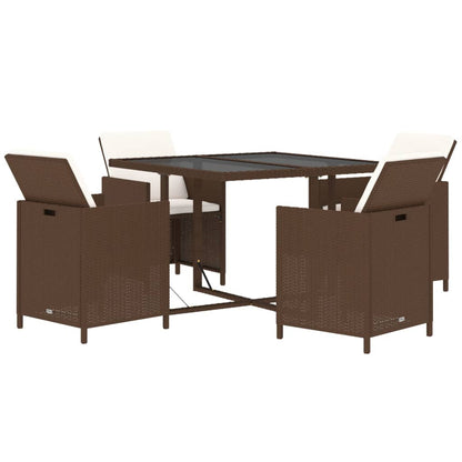 Set da Pranzo da Giardino 5pz con Cuscini in Polyrattan Marrone - homemem39