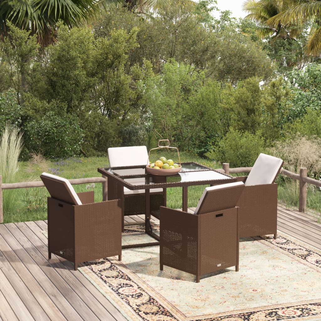 Set da Pranzo da Giardino 5pz con Cuscini in Polyrattan Marrone - homemem39