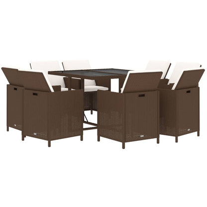 Set Divani da Giardino 9 pz con Cuscini in Polyrattan Marrone - homemem39