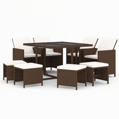 Set Divani da Giardino 9 pz con Cuscini in Polyrattan Marrone - homemem39