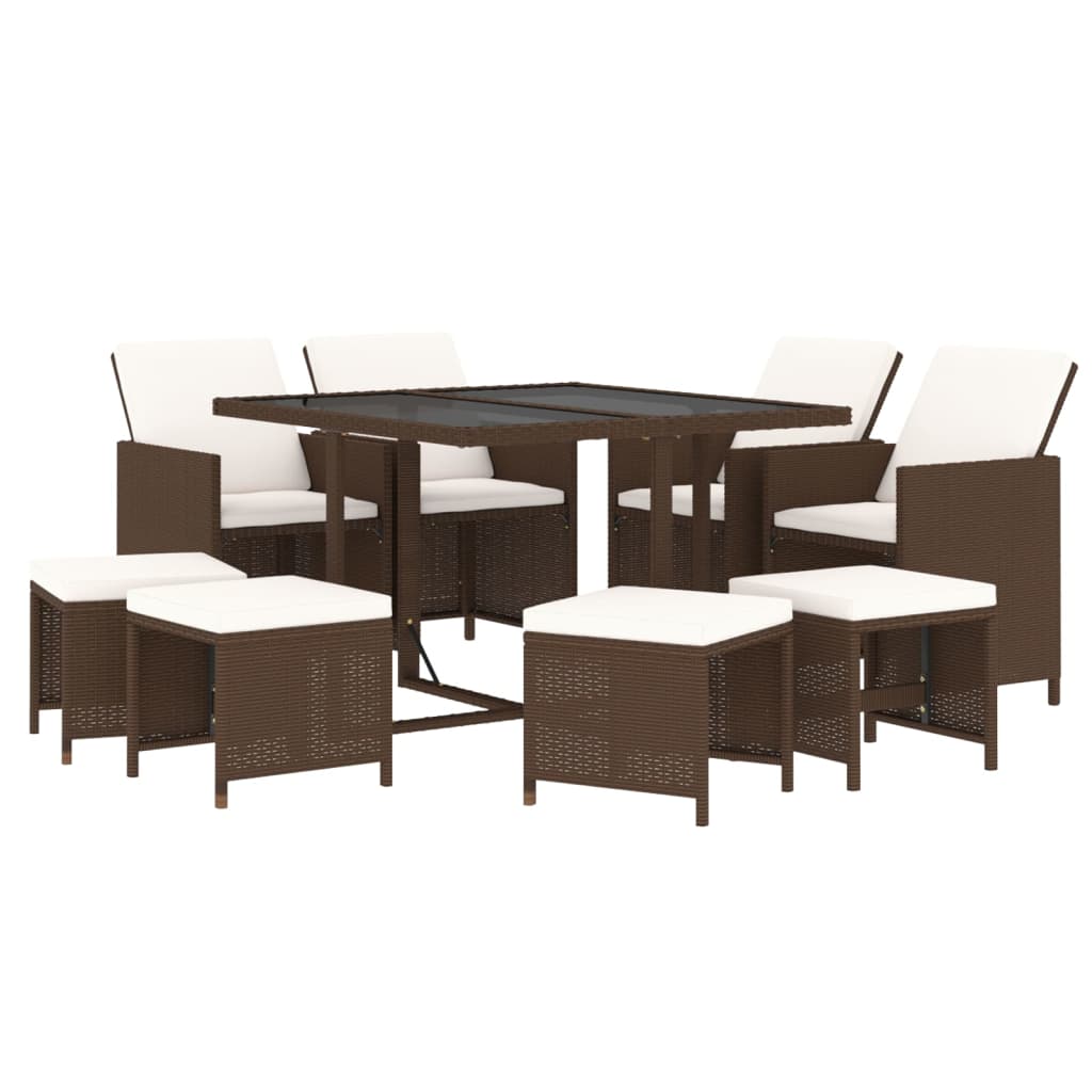 Set Divani da Giardino 9 pz con Cuscini in Polyrattan Marrone - homemem39