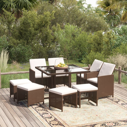 Set Divani da Giardino 9 pz con Cuscini in Polyrattan Marrone - homemem39