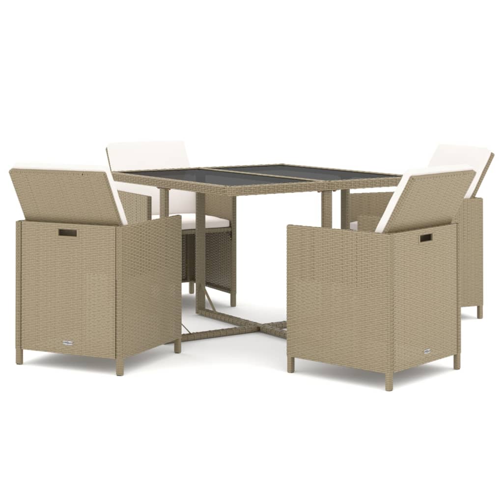 Set da Pranzo da Giardino 5 pz con Cuscini Beige in Polyrattan - homemem39