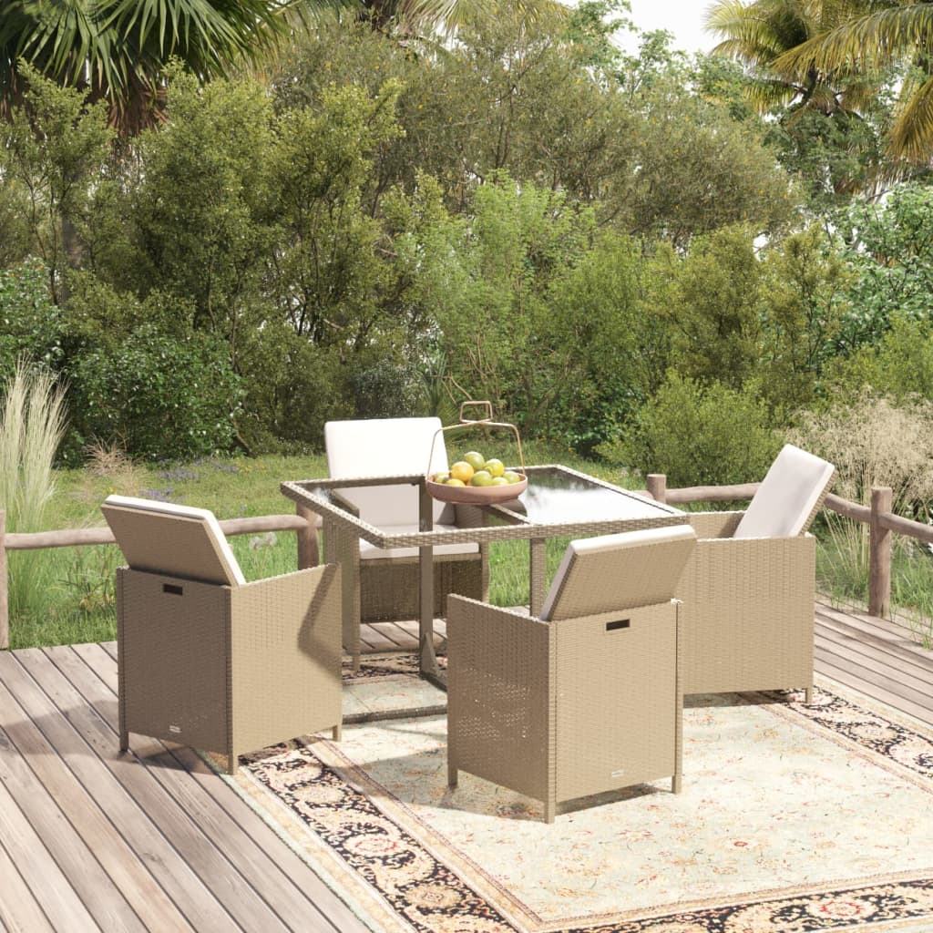 Set da Pranzo da Giardino 5 pz con Cuscini Beige in Polyrattan - homemem39