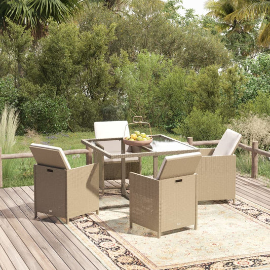 Set da Pranzo da Giardino 5 pz con Cuscini Beige in Polyrattan - homemem39