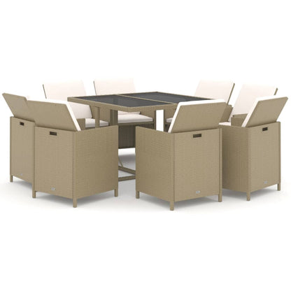 Set da Pranzo da Giardino 9 pz con Cuscini in Polyrattan Beige - homemem39
