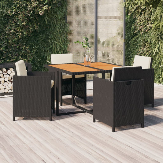 Set da Pranzo da Giardino 5 pz con Cuscini in Polyrattan Nero - homemem39