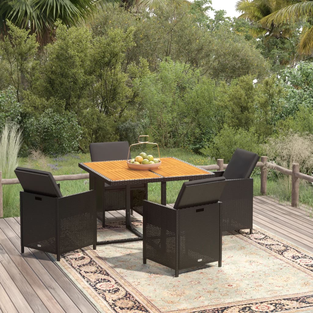Set da Pranzo da Giardino 5 pz con Cuscini in Polyrattan Nero - homemem39