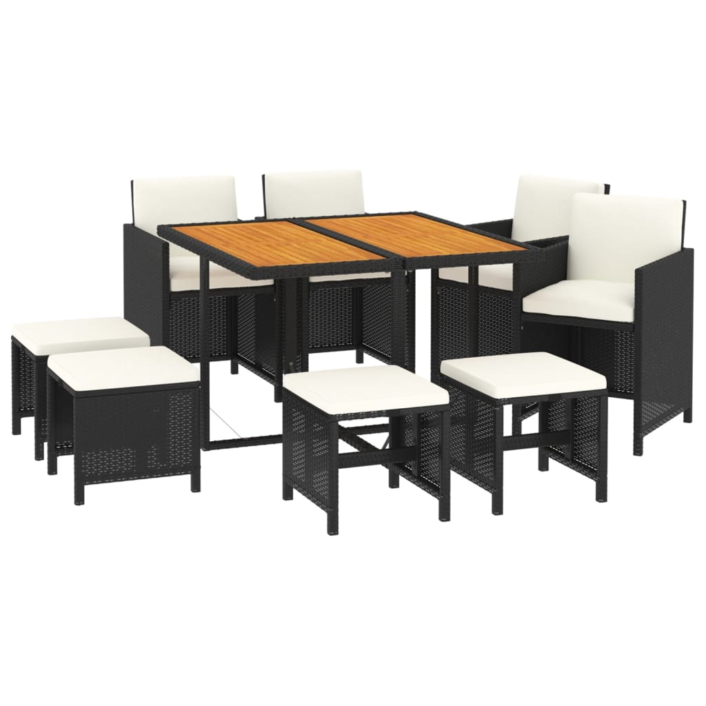 Set da Pranzo da Giardino 9 pz con Cuscini Nero in Polyrattan - homemem39
