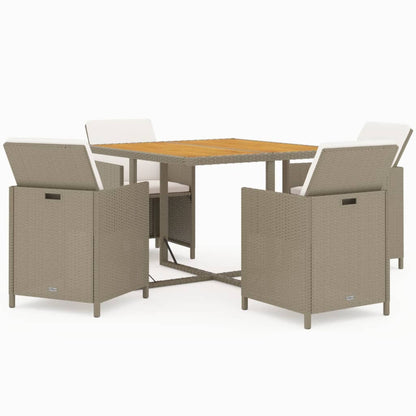 Set da Pranzo da Giardino 5 pz con Cuscini Beige in Polyrattan - homemem39