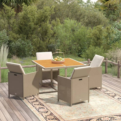 Set da Pranzo da Giardino 5 pz con Cuscini Beige in Polyrattan - homemem39