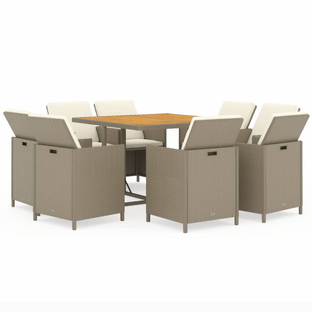 Set da Pranzo da Giardino 9 pz con Cuscini in Polyrattan Beige - homemem39