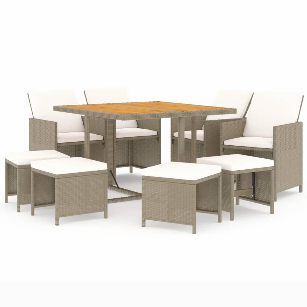 Set da Pranzo da Giardino 9 pz con Cuscini in Polyrattan Beige | homemem39