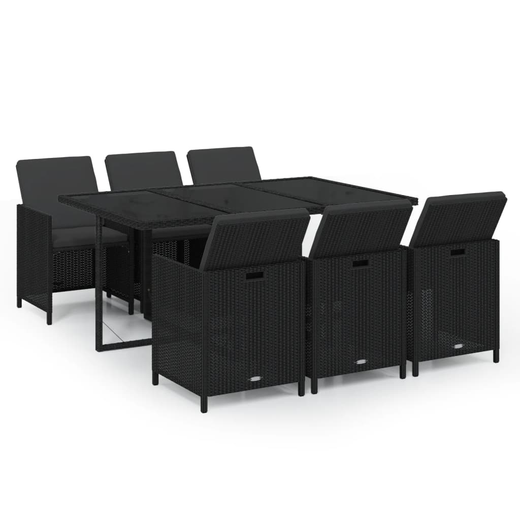 Set da Pranzo da Giardino 7 pz Nero con Cuscini in Polyrattan | homemem39