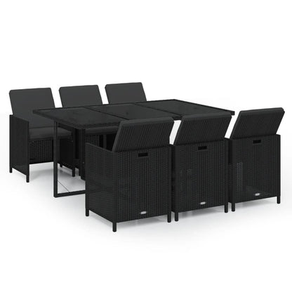 Set da Pranzo da Giardino 7 pz Nero con Cuscini in Polyrattan | homemem39