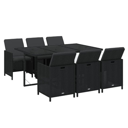 Set da Pranzo da Giardino 7 pz Nero con Cuscini in Polyrattan | homemem39