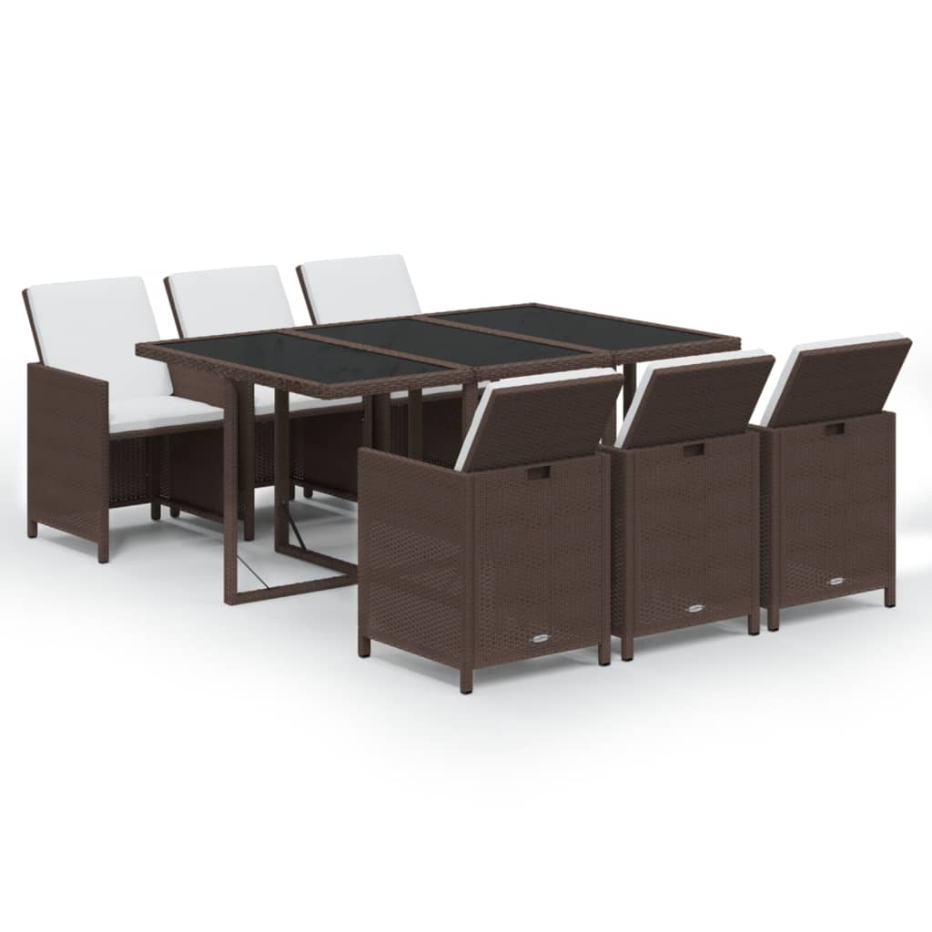 Set da Pranzo da Giardino 7 pz con Cuscini Polyrattan Marrone | homemem39