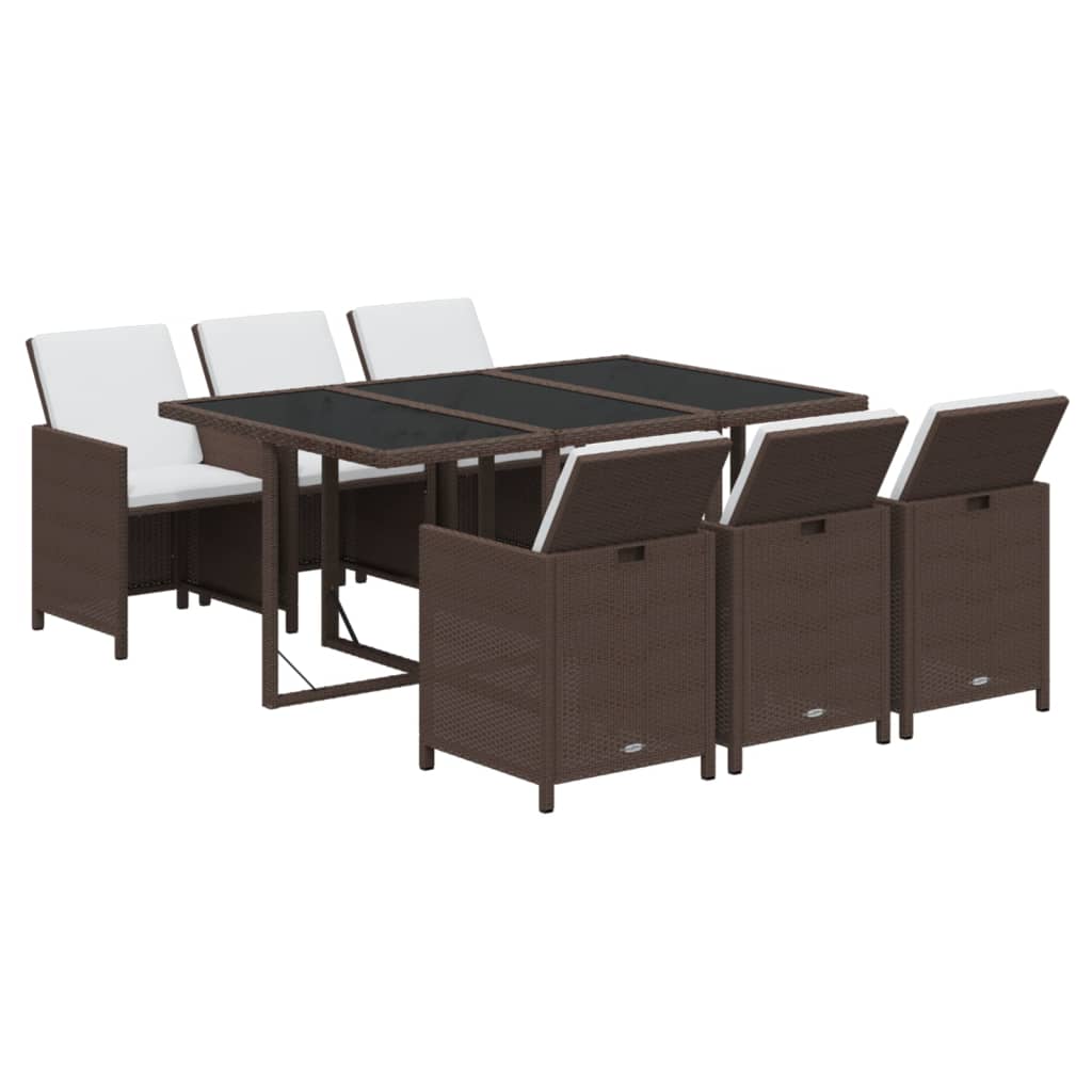 Set da Pranzo da Giardino 7 pz con Cuscini Polyrattan Marrone | homemem39